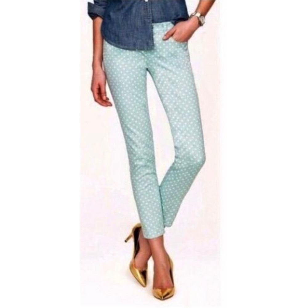 J.Crew Cropped‎ Matchstick Jeans Mint Green Polka Dot Slim Leg Size 31 59180